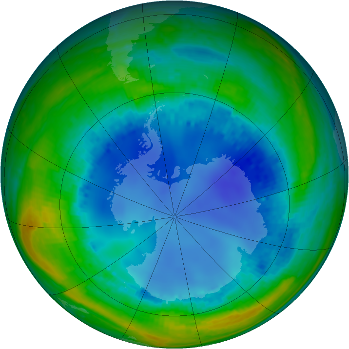 Antarctic ozone map for 07 August 2001